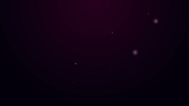 Línea de neón brillante Icono de folleto de viaje aislado sobre fondo púrpura. Animación gráfica de vídeo 4K — Vídeos de Stock