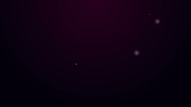 Parlayan neon çizgi güneş ikonu mor arkaplanda izole edildi. Yaz sembolü. Güneşli bir gün. 4K Video hareketli grafik canlandırması