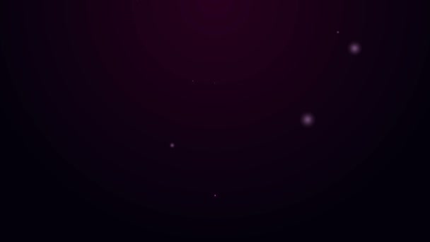 Zářící neonová čára Broskvové ovoce nebo nektarinka s ikonou listu izolované na fialovém pozadí. Grafická animace pohybu videa 4K — Stock video