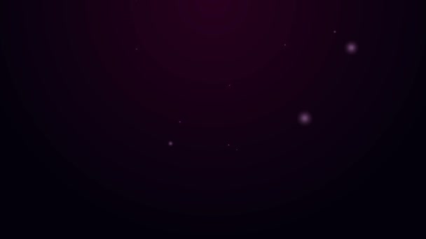 Línea de neón brillante Envolvente con icono de lupa aislado sobre fondo púrpura. Animación gráfica de vídeo 4K — Vídeo de stock