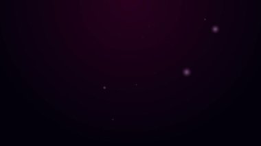 Parlayan neon hattı ilaç şişesi ve mor arka planda izole edilmiş haplar. Şişe hapı işareti. Eczane tasarımı. 4K Video hareketli grafik canlandırması