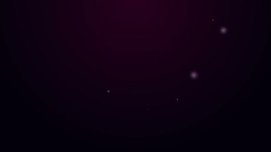 Masa simgesindeki parlak neon çizgisi çerçeve mor arkaplanda izole edilmiş. 4K Video hareketli grafik canlandırması