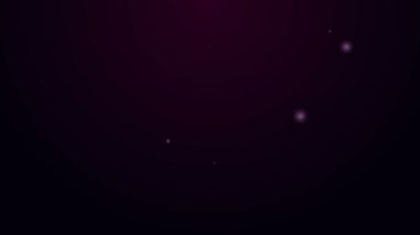 Parlayan neon hattı zil simgesi mor arkaplanda izole edildi. Alarm sembolü, servis zili, el zili işareti, uyarı sembolü. 4K Video hareketli grafik canlandırması