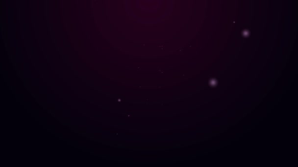 Świecąca neonowa linia Ludzka ręka trzymająca ziemską ikonę globu na fioletowym tle. Zachowaj ideę Ziemi. 4K Animacja graficzna ruchu wideo — Wideo stockowe