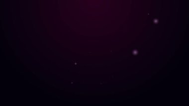 Mor arkaplanda parlayan neon çizgi grafiksel tablet simgesi izole edildi. 4K Video hareketli grafik canlandırması