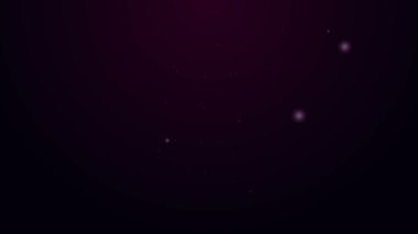 Pembe arka planda izole edilmiş uçan uçak ikonu ile parlayan neon hattı Globe. Uçak Dünya 'nın etrafında uçuyor. Uçak dünyası ikonu. 4K Video hareketli grafik canlandırması