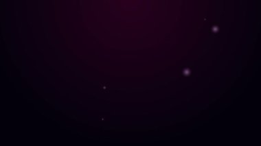 Parlayan neon çizgisi, mor arkaplanda izole edilmiş yuvarlak makyaj aynası ikonu. 4K Video hareketli grafik canlandırması