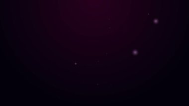 Parlayan neon hattı. Mor arka planda izole edilmiş fast food sipariş ve sipariş ikonu. 4K Video hareketli grafik canlandırması