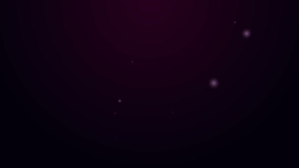 Linea neon incandescente Tazza di caffè per andare icona isolata su sfondo viola. Animazione grafica 4K Video motion — Video Stock