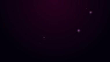 Parlayan neon çizgi karton kutu simgesi mor arkaplanda izole edildi. Kutu, paket, paket işareti. Teslimat ve ambalaj. 4K Video hareketli grafik canlandırması