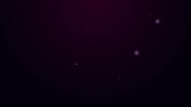 Parlayan neon hattı ahşap kutu simgesi mor arkaplanda izole edildi. 4K Video hareketli grafik canlandırması