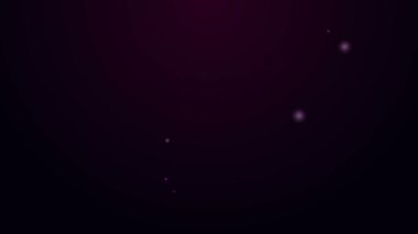 Mor arka planda izole edilmiş biyometrik veri ikonu olan parlak neon hattı pasaportu. Kimlik Belgesi. 4K Video hareketli grafik canlandırması