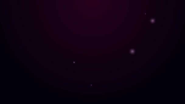 Linea neon luminosa Spugna con icona a bolle isolata su sfondo viola. Sapienza di fibra di tiglio per lavare i piatti. Servizio di pulizia logo. Animazione grafica 4K Video motion — Video Stock