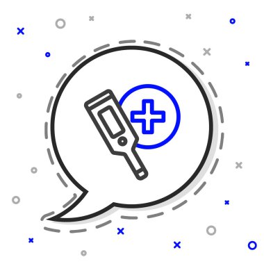 Tıbbi muayene ikonu için çizgi tıbbi termometresi beyaz arka planda izole edildi. Renkli taslak konsepti. Vektör.