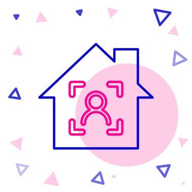 Beyaz arkaplanda yüz tanıma simgesine sahip Line Smart evi. Yüz tanımlama simgesi. Yüz tanıma. Siber güvenlik kavramı. Renkli taslak konsepti. Vektör.