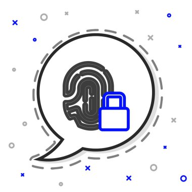 Beyaz arkaplanda kilit simgesi izole edilmiş çizgi parmak izi. Kimlik uygulaması simgesi. Kimlik işareti. Kimliğe dokun. Renkli taslak konsepti. Vektör.