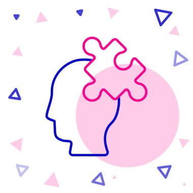 Psikoloji ikonundaki soruna çizgi çözümü beyaz arka planda izole edildi. Bulmaca. Akıl sağlığı terapisi. Renkli taslak konsepti. Vektör.