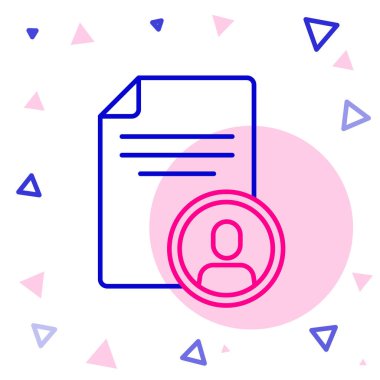 Beyaz arkaplanda izole edilmiş çizgi simgesine devam et. Özgeçmiş başvurusu. Profesyonel personel aranıyor. Personel analizi devam ediyor. Renkli taslak konsepti. Vektör.