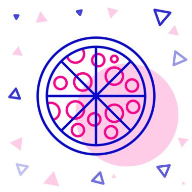 Line Pizza simgesi beyaz arkaplanda izole edildi. Fast food menüsü. Renkli taslak konsepti. Vektör.