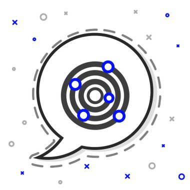 Beyaz arkaplanda izole edilmiş çizgi güneş sistemi simgesi. Gezegenler yıldızın etrafında dönerler. Renkli taslak konsepti. Vektör.