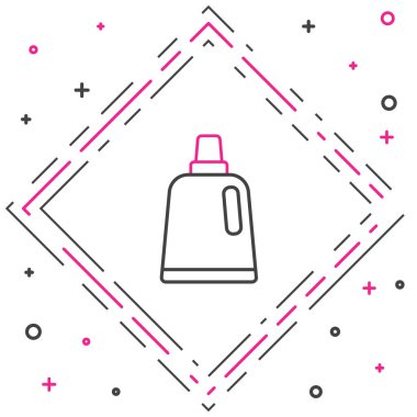 Çamaşır deterjanı, çamaşır suyu, bulaşık deterjanı ya da beyaz arka planda izole edilmiş başka bir temizlik malzemesi için çizgi plastik şişe. Renkli taslak konsepti. Vektör.