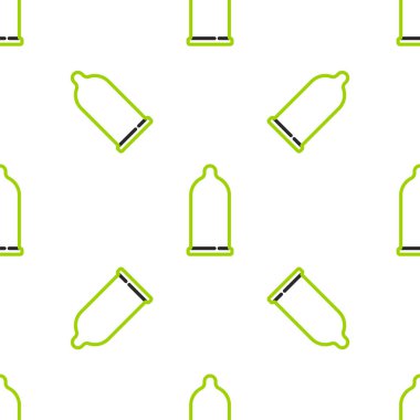 Hat prezervatifi güvenli seks ikonu beyaz arka planda izole edilmiş kusursuz desen. Güvenli aşk sembolü. Erkekler için doğum kontrol yöntemi. Vektör.