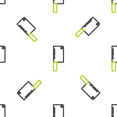 Line Meat Chopper simgesi beyaz arkaplandaki kusursuz deseni izole etti. Et için mutfak bıçağı. Kasap bıçağı. Mutlu Cadılar Bayramı Partisi. Vektör.