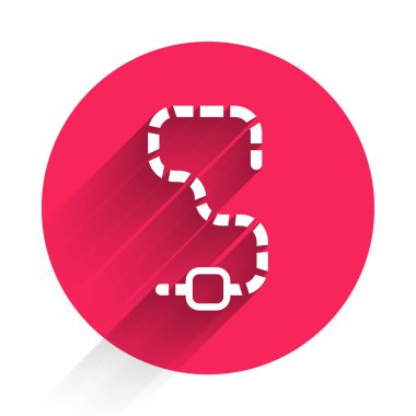 Beyaz Solucan simgesi uzun gölgelerle izole edilmiş. Balık oltası. Kırmızı daire düğmesi. Vektör.