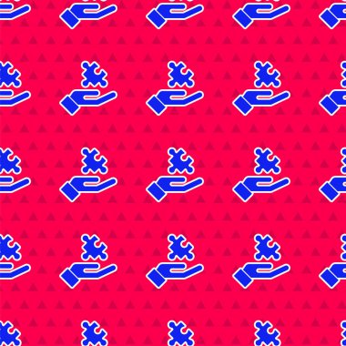 Psikoloji ikonundaki soruna mavi çözüm kırmızı zemin üzerinde izole edilmiş kusursuz desen. Bulmaca. Akıl sağlığı terapisi. Vektör.