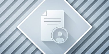 Kağıt kesiği Gri arkaplanda izole edilmiş olarak kalan simgeye devam et. Özgeçmiş başvurusu. Profesyonel personel aranıyor. Personel analizi devam ediyor. Kağıt sanatı tarzı. Vektör.