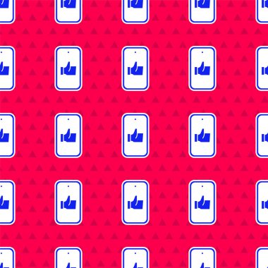 Mavi El, kırmızı arka planda izole edilmiş bir ikon gibi. Vektör.