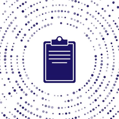 Beyaz arkaplanda kontrol listesi simgesi olan mavi pano. Kontrol listesi sembolü. Anket anketi ya da anket geri bildirim formu. Soyut çember rastgele noktalar. Vektör.