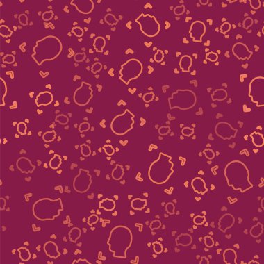 Kahverengi çizgi yüz tanıma simgesi kırmızı arkaplanda izole edilmiş kusursuz desen. Yüz tanımlama simgesi. Yüz tanıma. Siber güvenlik kavramı. Vektör.