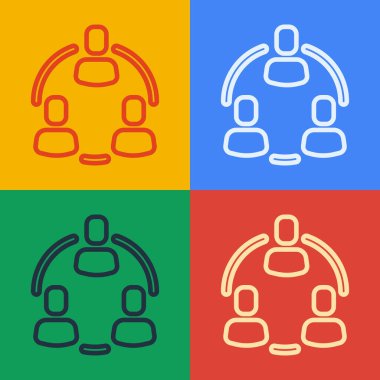 Pop Art Line Project ekip taban simgesi renk arkaplanında izole edildi. İş analizi ve planlama, danışmanlık, takım çalışması, proje yönetimi. Vektör.