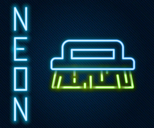 Glödande Neon Line Borste För Rengöring Ikon Isolerad Svart Bakgrund — Stock vektor