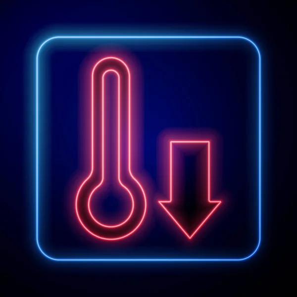 Świecący Neonowy Termometr Meteorologiczny Ikona Pomiarowa Odizolowana Niebieskim Tle Urządzenia — Wektor stockowy