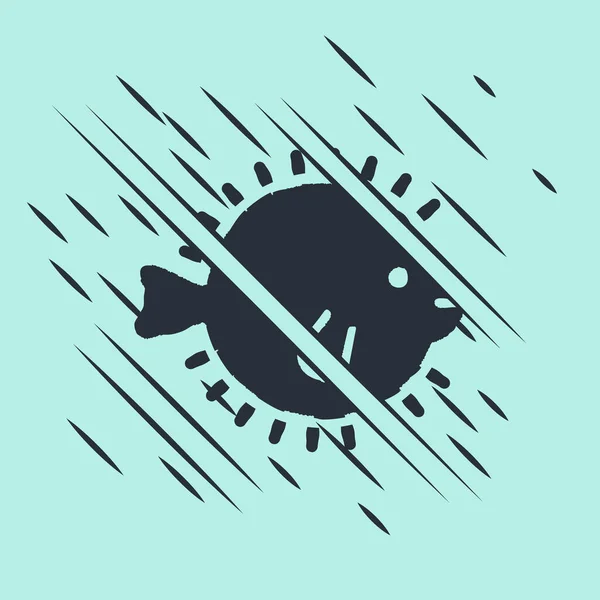 Μαύρο Εικονίδιο Ψαριών Puffer Απομονώνονται Πράσινο Φόντο Γιαπωνέζικο Ψάρι Fugu — Διανυσματικό Αρχείο