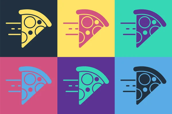 Pop Art Online Bestellung Und Pizzaboten Symbol Isoliert Auf Farbigem — Stockvektor