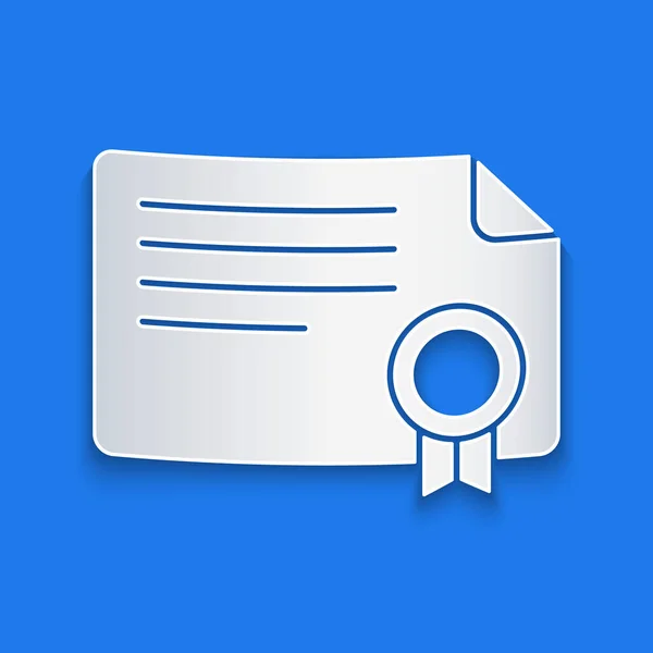 Papiergeschnittenes Zertifikatsvorlagen Symbol Isoliert Auf Blauem Hintergrund Leistung Auszeichnung Abschluss — Stockvektor