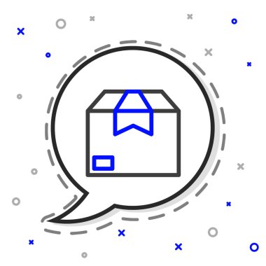 Çizgi karton kutu simgesi beyaz arkaplanda izole edildi. Kutu, paket, paket işareti. Teslimat ve ambalaj. Renkli taslak konsepti. Vektör İllüstrasyonu.