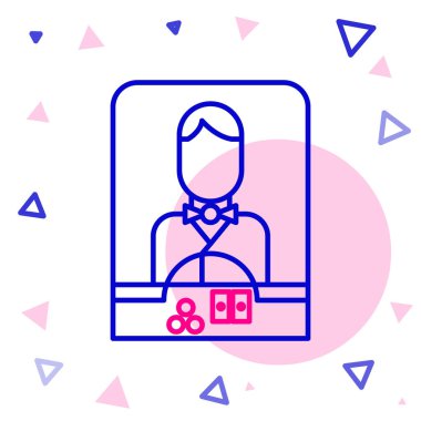 Çizgi kumarhanesi simgesi beyaz arkaplanda izole edildi. Kumarhane krupiyesi. Renkli taslak konsepti. Vektör İllüstrasyonu.