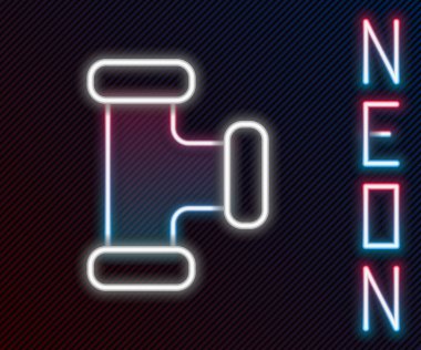 Parlayan neon hattı Endüstri metalik boru ikonu siyah arka planda izole edildi. Tesisat boru hattının farklı şekillerde parçaları. Renkli taslak konsepti. Vektör İllüstrasyonu.
