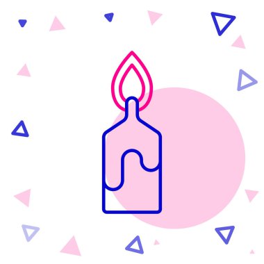 Satır Yanan mum simgesi beyaz arkaplanda izole edildi. Silindirik mum çubuğu ve yanan ateş. Renkli taslak konsepti. Vektör İllüstrasyonu.