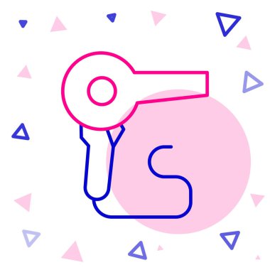 Beyaz arkaplanda çizgi saç kurutma ikonu izole edildi. Saç kurutma makinesi tabelası. Saç kurutma sembolü. Sıcak hava üflüyor. Renkli taslak konsepti. Vektör İllüstrasyonu.