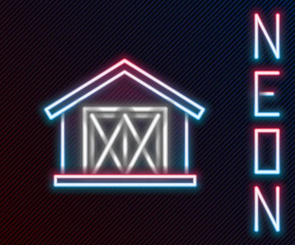 Ragyogó Neon Vonal Farm Ház Ikon Elszigetelt Fekete Háttér Színes — Stock Vector