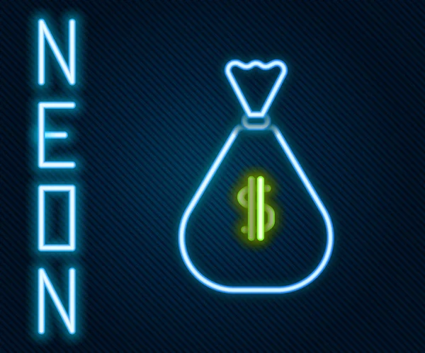 Zářící Neonová Čára Ikona Tašky Peníze Izolované Černém Pozadí Symbol — Stockový vektor