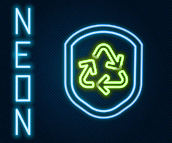 Zářící Neonová Čára Recyklovat Symbol Uvnitř Štítové Ikony Izolované Černém — Stockový vektor