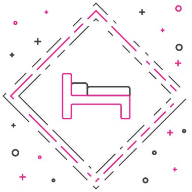 Beyaz arkaplanda çizgi yatak simgesi izole edildi. Renkli taslak konsepti. Vektör İllüstrasyonu.