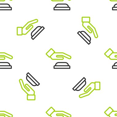 Çizgi avuç izi tanımlama simgesi beyaz arkaplanda izole edilmiş kusursuz desen. Biyometrik el taraması. Parmak izi tanımlaması. Sistem tanıma ve doğrulama. Vektör.