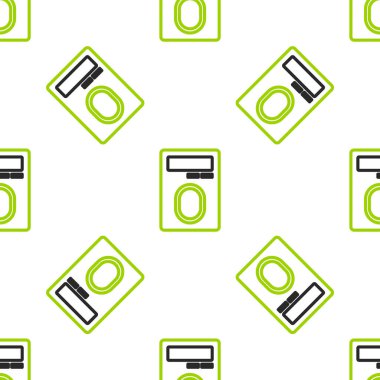 Erişim kontrol simgesi üzerindeki parmak taramasıyla insan eli taraması beyaz arkaplanda izole edilmiş kusursuz desen. Kimlik işareti. Kimliğe dokun. Vektör.